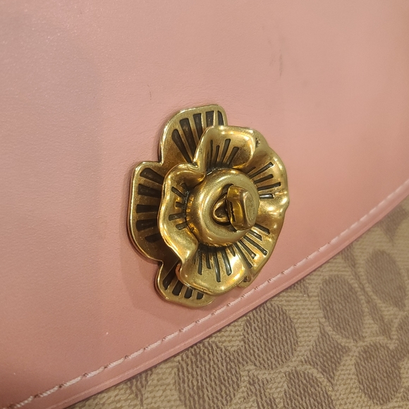 Coach Parker Tea Rose 30585 chain shoulder bag pink signature canvas colorblock - Picture 11 of 15